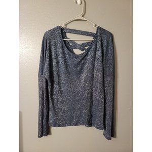 autre Blue Silver Speckled Long Sleeve Blouse Glitzy READ